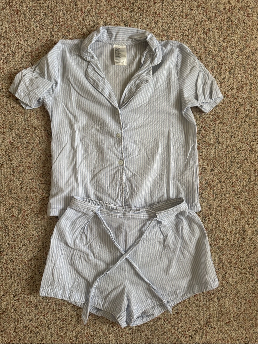 H&M Light Blue & White Striped Short Pajama Set - Women